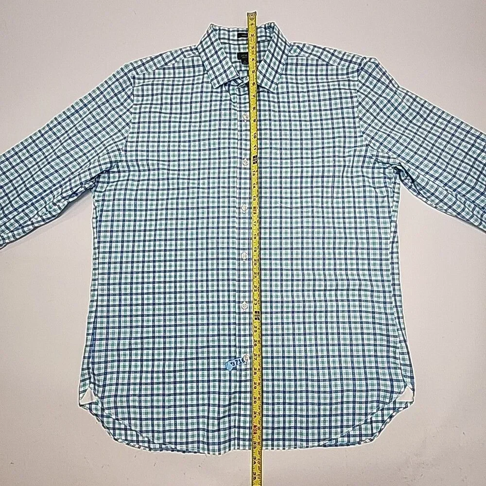 J Crew Shirt 120s 2-Ply Blue White Check Plaid Men Sz XL Button Long Slv Cotton